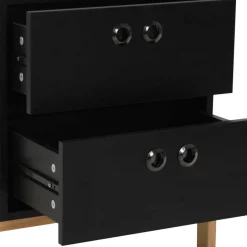 Wohnen 50x55x35 Nachtkommode in Schwarz & Pinie Natur - Caurina