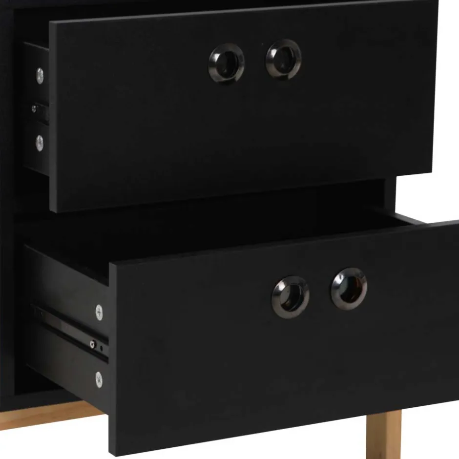 Wohnen 50x55x35 Nachtkommode in Schwarz & Pinie Natur - Caurina