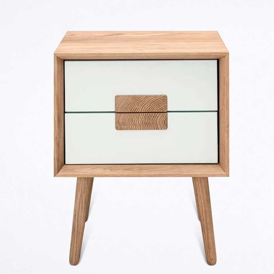 Wohnen 40x50x40 Nachtkommode in Weiß & Eiche - Julecas