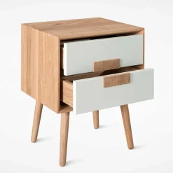 Wohnen 40x50x40 Nachtkommode in Weiß & Eiche - Julecas
