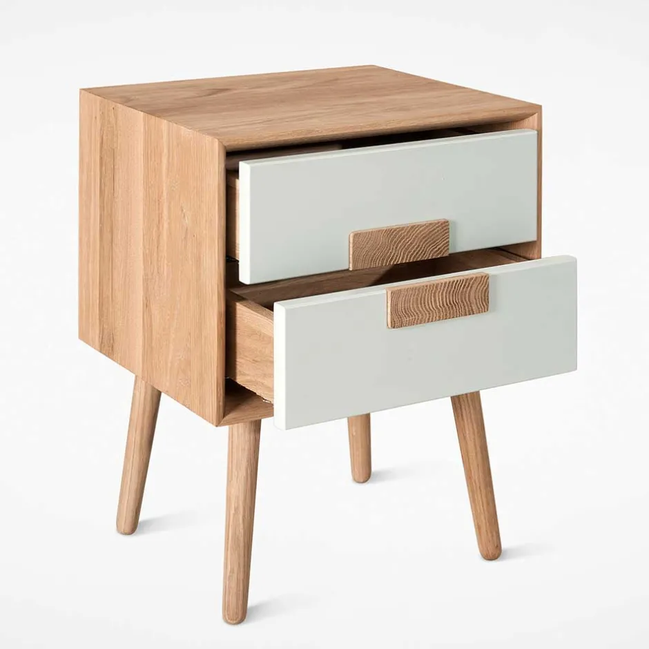 Wohnen 40x50x40 Nachtkommode in Weiß & Eiche - Julecas