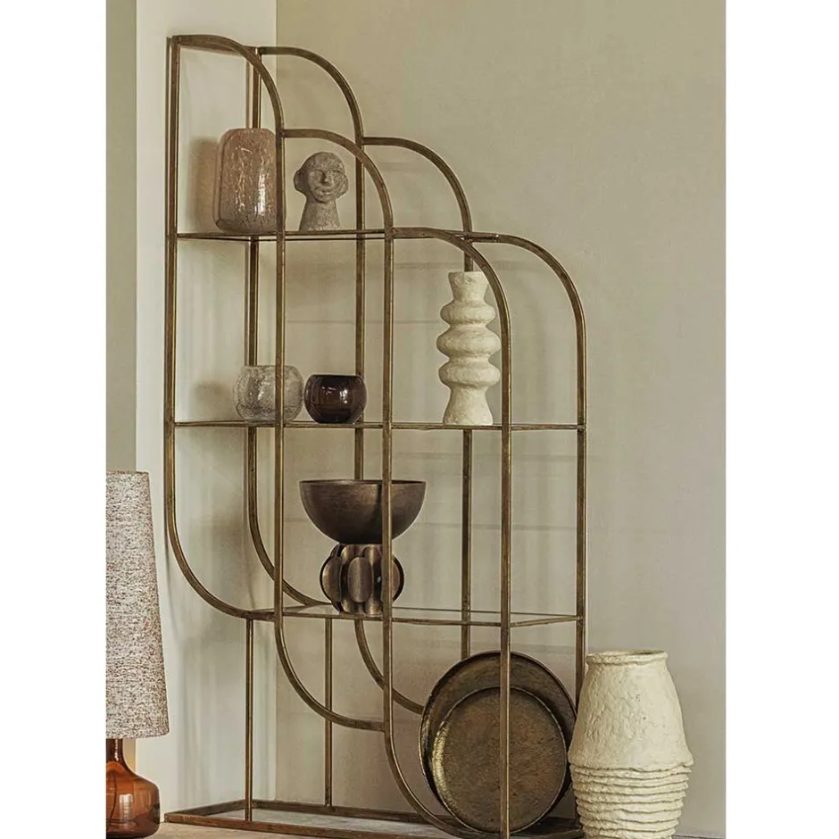 Wohnen 96x190x35 Offenes Regal in Altmessing Metall - Valencra