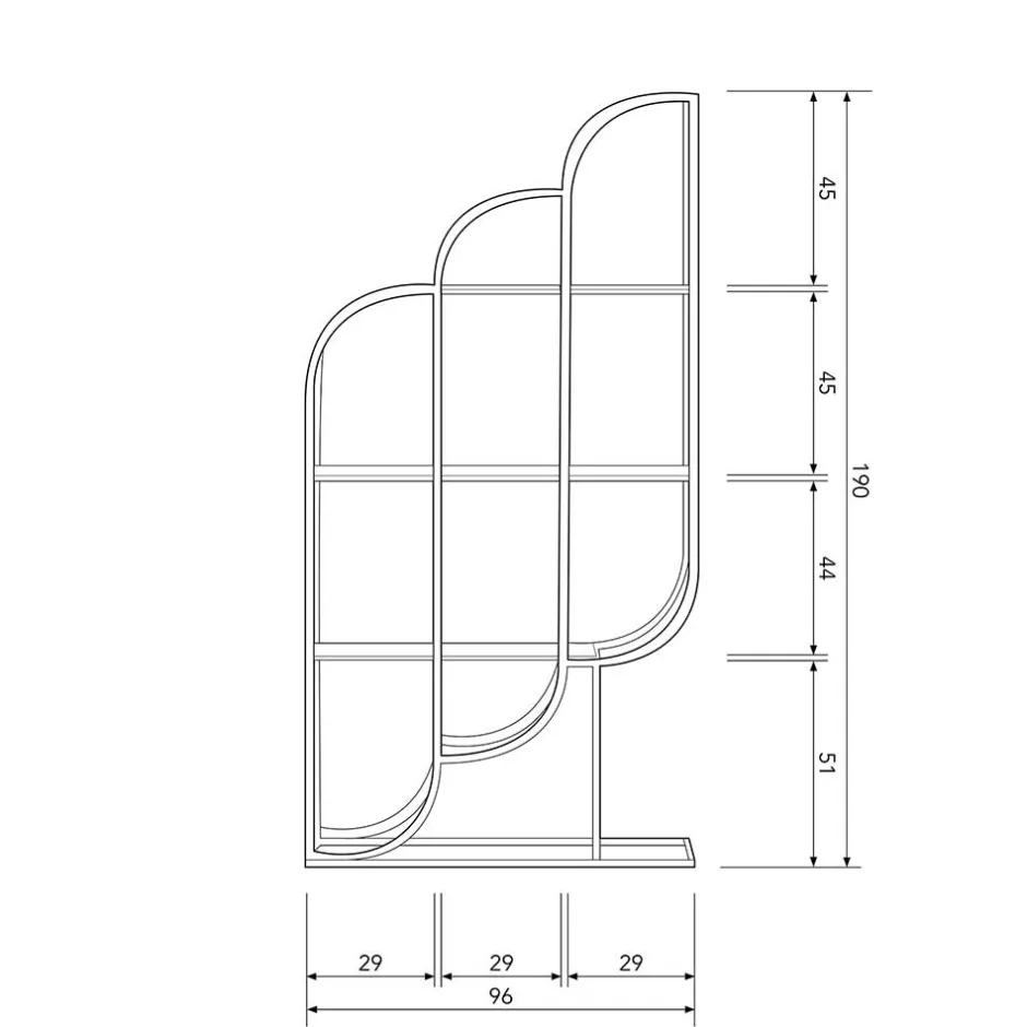 Wohnen 96x190x35 Offenes Regal in Altmessing Metall - Valencra