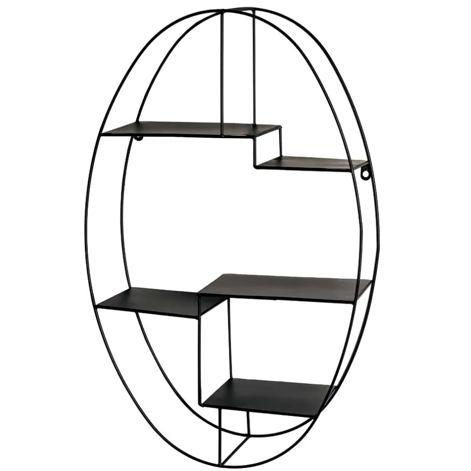 Wohnen 44x71x16 Ovales Wandregal aus Metall in Schwarz - Jaglyn