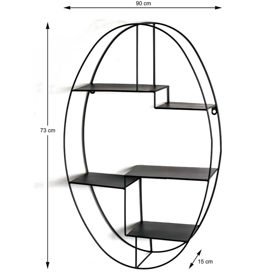 Wohnen 44x71x16 Ovales Wandregal aus Metall in Schwarz - Jaglyn