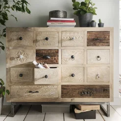 110x91x37 Recyclingholz Kommode mit 14 Schubladen - Emirello^Wohnen Hot