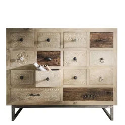 110x91x37 Recyclingholz Kommode mit 14 Schubladen - Emirello^Wohnen Hot