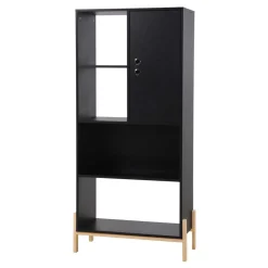 Wohnen 73x154x44 Regal in Schwarz & Pinie - Montpa