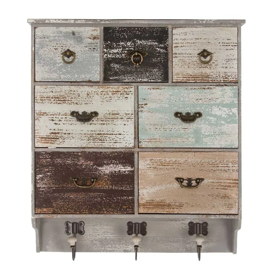 Wohnen 58x69x15 Regal mit 7 Schubladen & 3 Haken - Jaypur