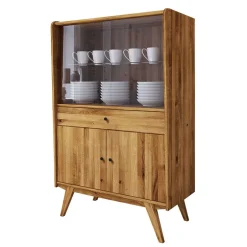 Wohnen 100x154x50 Retro Vitrinenschrank aus Wildeiche - Hardus