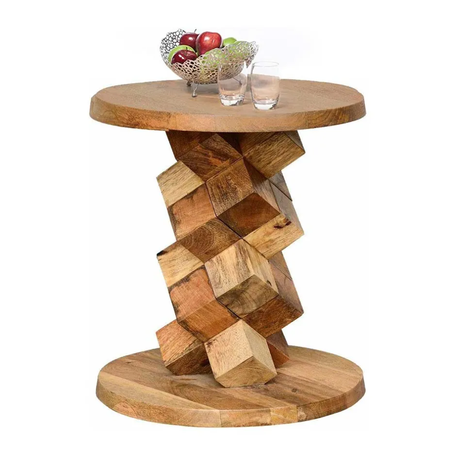 Wohnen 40x45x40 runder Designtisch aus Massivholz - Sanyra