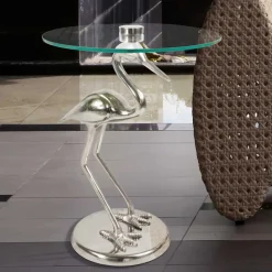 40x58x40 runder Glas Tisch mit Vogel Säulenfuß - Prasido^Wohnen Clearance