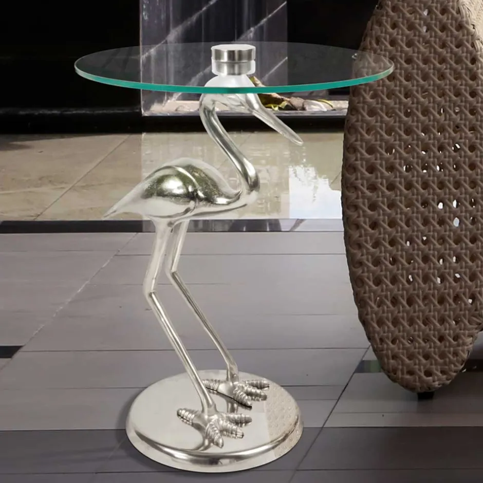 40x58x40 runder Glas Tisch mit Vogel Säulenfuß - Prasido^Wohnen Clearance