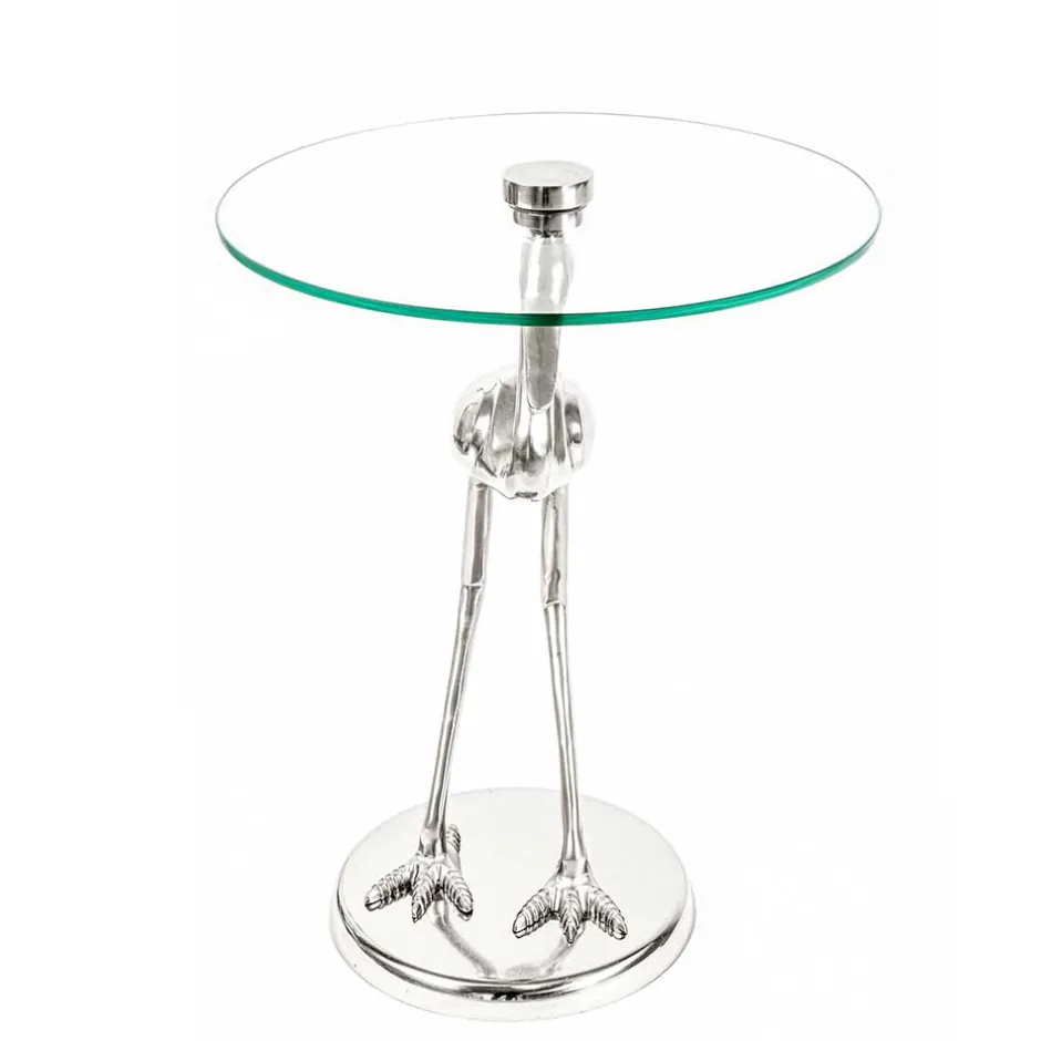 40x58x40 runder Glas Tisch mit Vogel Säulenfuß - Prasido^Wohnen Clearance