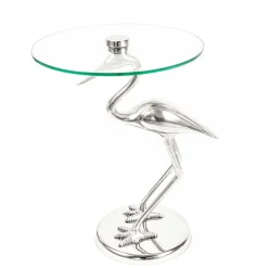40x58x40 runder Glas Tisch mit Vogel Säulenfuß - Prasido^Wohnen Clearance
