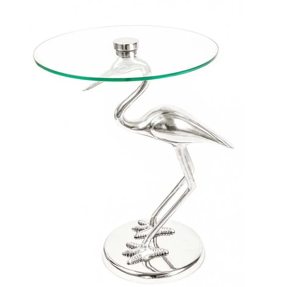 40x58x40 runder Glas Tisch mit Vogel Säulenfuß - Prasido^Wohnen Clearance