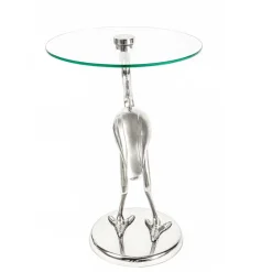 40x58x40 runder Glas Tisch mit Vogel Säulenfuß - Prasido^Wohnen Clearance