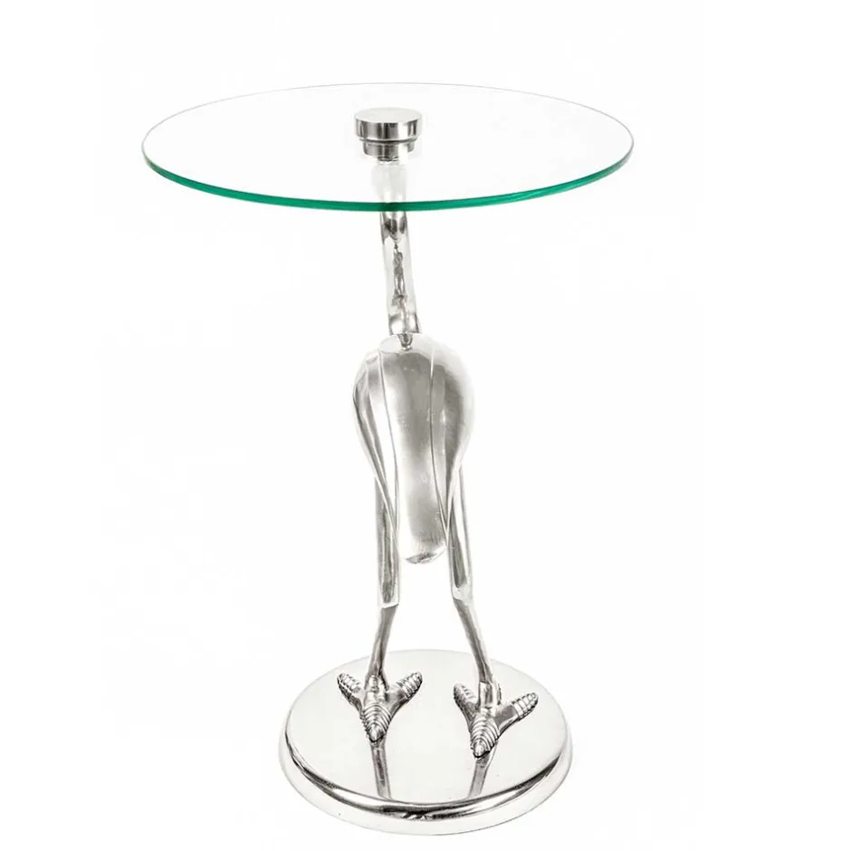 40x58x40 runder Glas Tisch mit Vogel Säulenfuß - Prasido^Wohnen Clearance