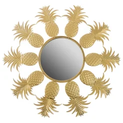 Wohnen 50x50x2 Runder Spiegel mit Ananas Design Rahmen - Estebal