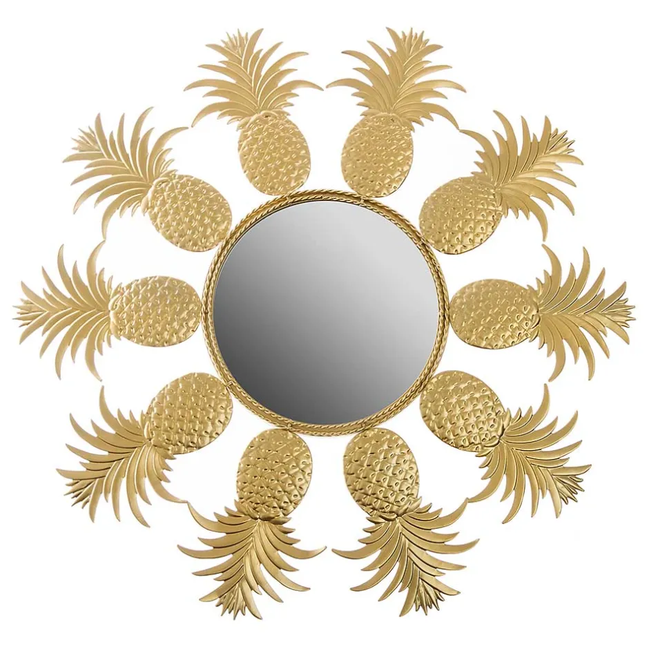 Wohnen 50x50x2 Runder Spiegel mit Ananas Design Rahmen - Estebal