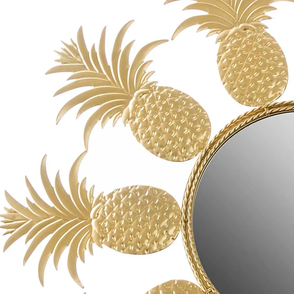 Wohnen 50x50x2 Runder Spiegel mit Ananas Design Rahmen - Estebal