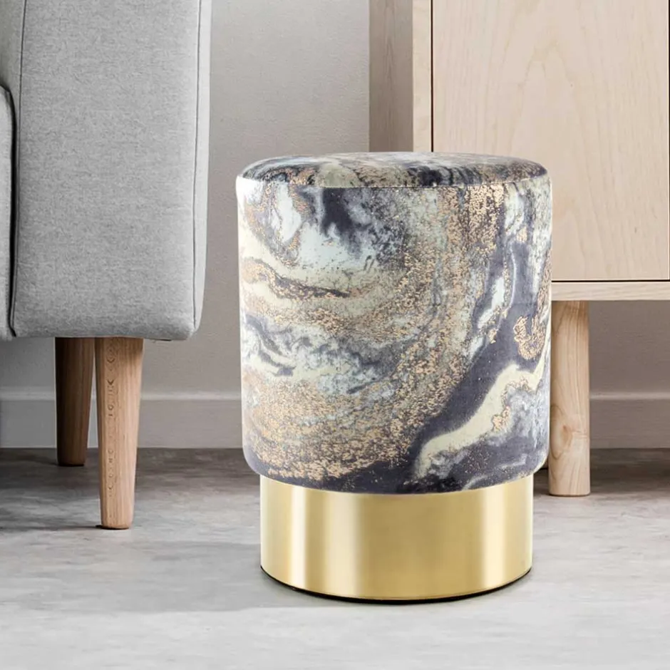 35x46x35 Samt Hocker mit Muster Hellblau - Crash^Wohnen Sale