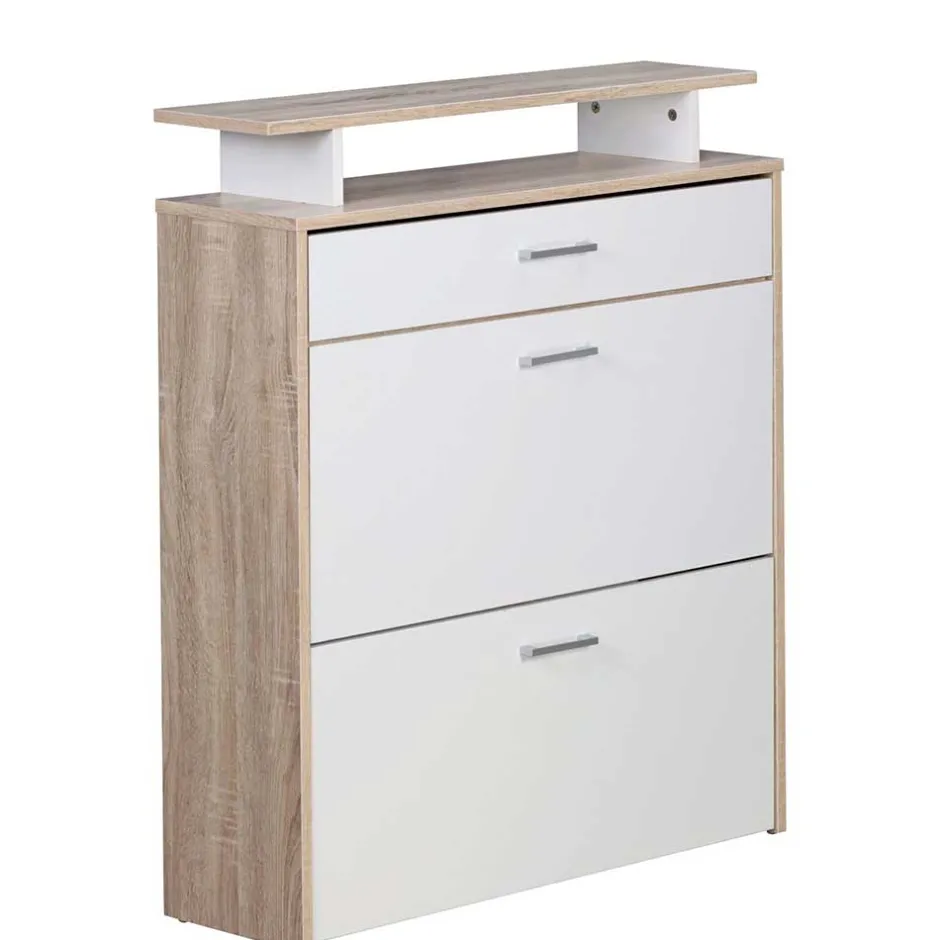 Wohnen 80x95x24 Schuhkommode mit zwei Klappen & Schublade - Crimera