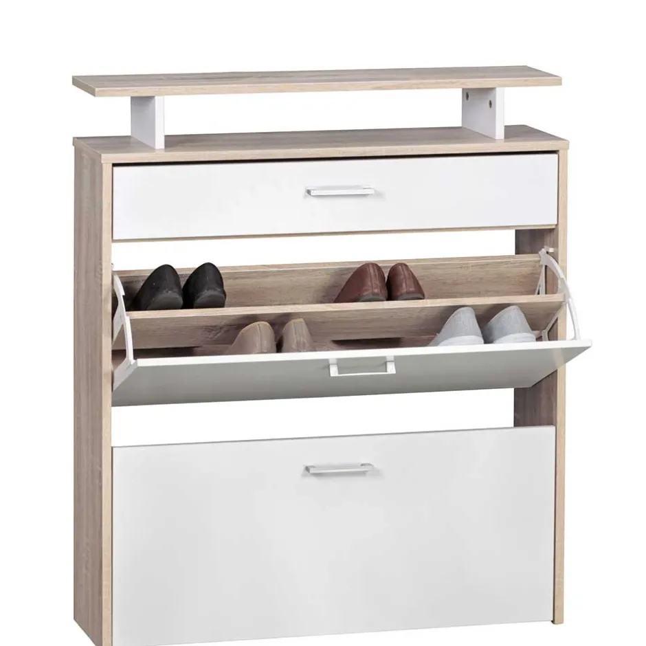 Wohnen 80x95x24 Schuhkommode mit zwei Klappen & Schublade - Crimera