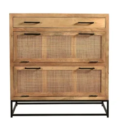 Wohnen 85x91x40 Schuhschrank aus Holz & Rattan Geflecht - Lazianus