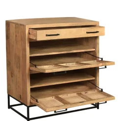 Wohnen 85x91x40 Schuhschrank aus Holz & Rattan Geflecht - Lazianus