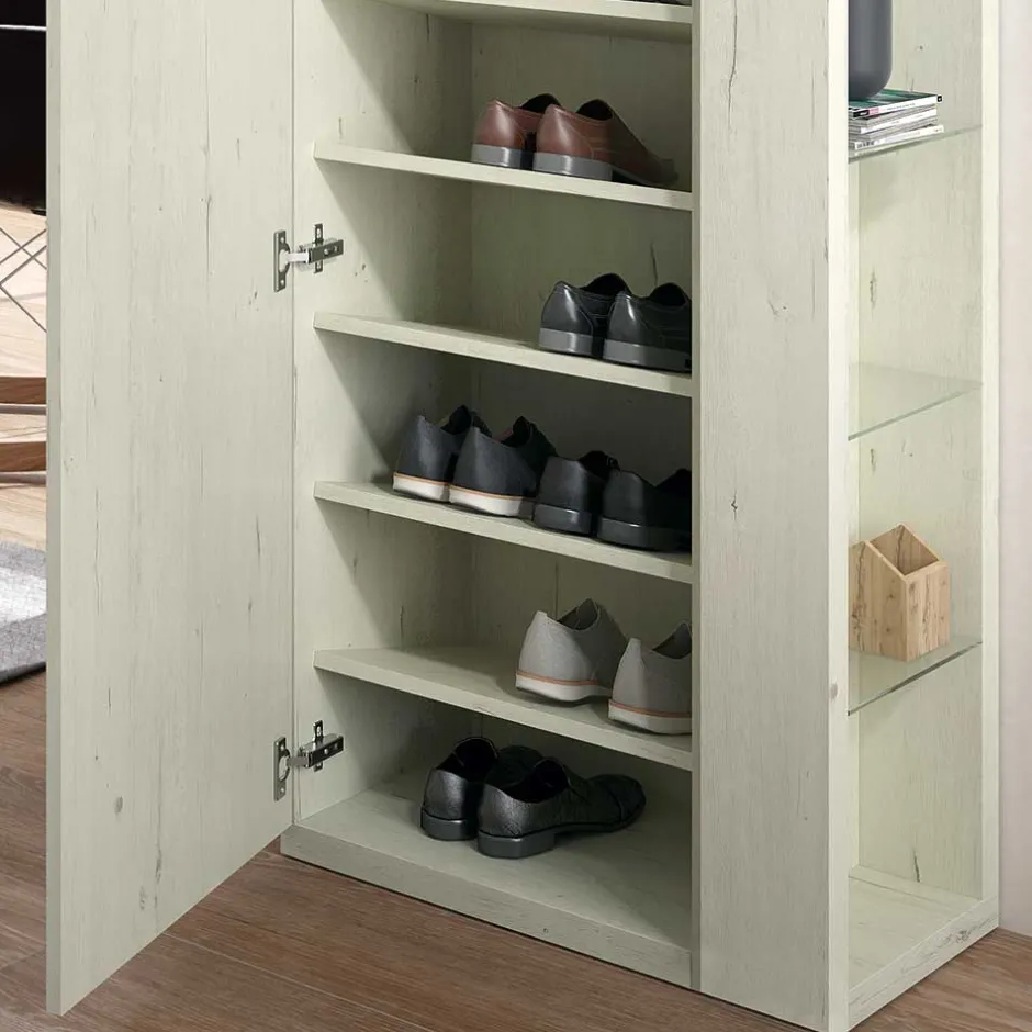 Wohnen 63x180x35 Schuhschrank mit Seitenregal & Spiegeltür - Bizkaia