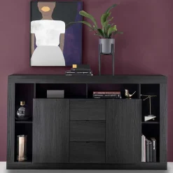 Wohnen 172x102x42 Schwarzes Sideboard in Holzoptik - Bihar