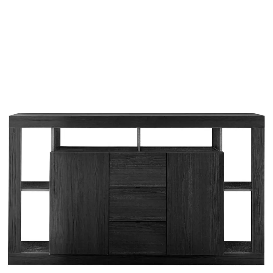 Wohnen 172x102x42 Schwarzes Sideboard in Holzoptik - Bihar