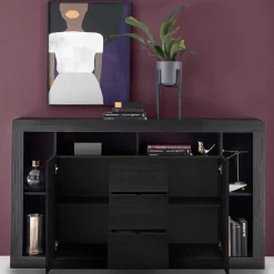 Wohnen 172x102x42 Schwarzes Sideboard in Holzoptik - Bihar