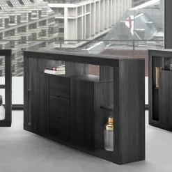 Wohnen 172x102x42 Schwarzes Sideboard in Holzoptik - Bihar