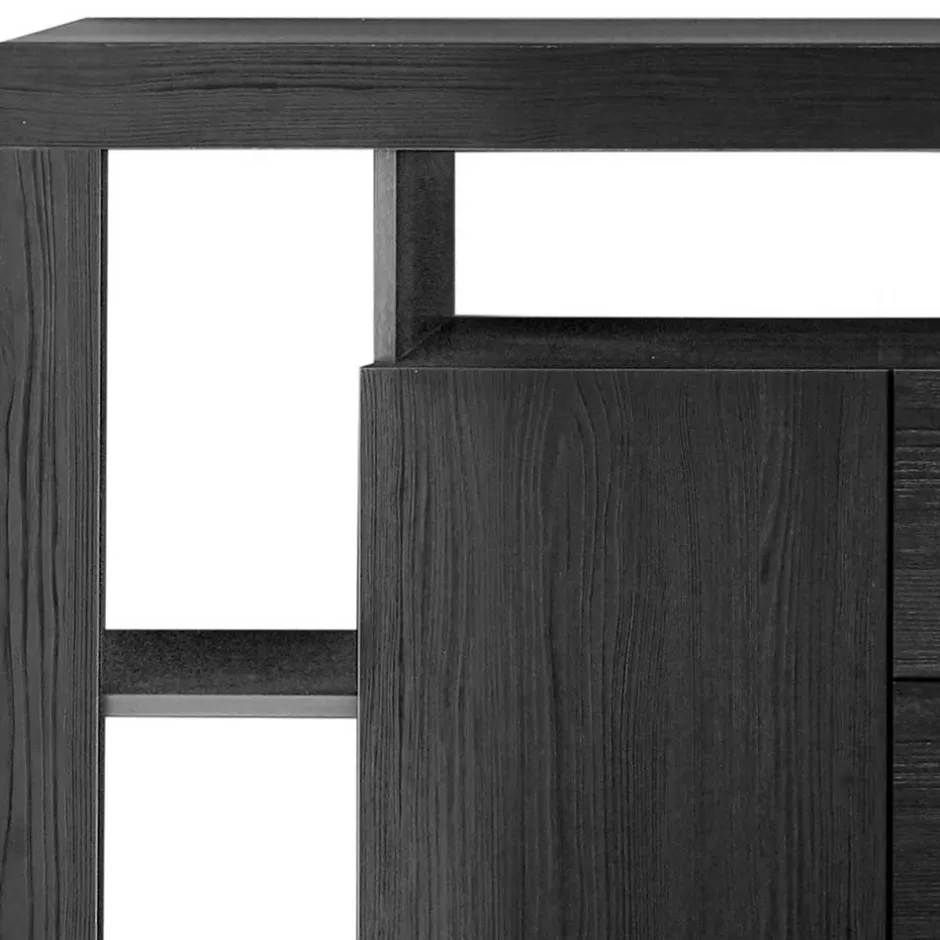 Wohnen 172x102x42 Schwarzes Sideboard in Holzoptik - Bihar