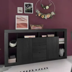 Wohnen 172x102x42 Schwarzes Sideboard in Holzoptik - Bihar