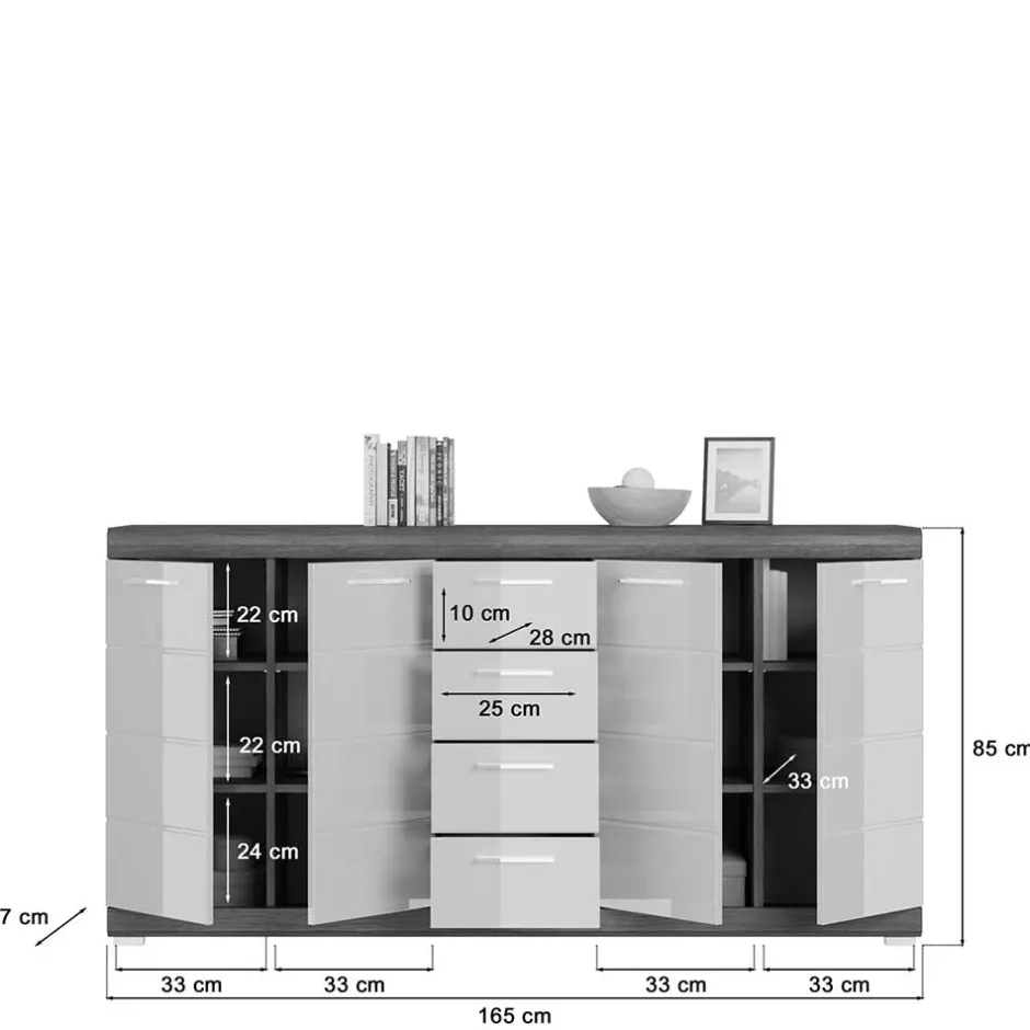 165x85x37 Sideboard in Weiß HG & Grau - Nancys^Wohnen Sale