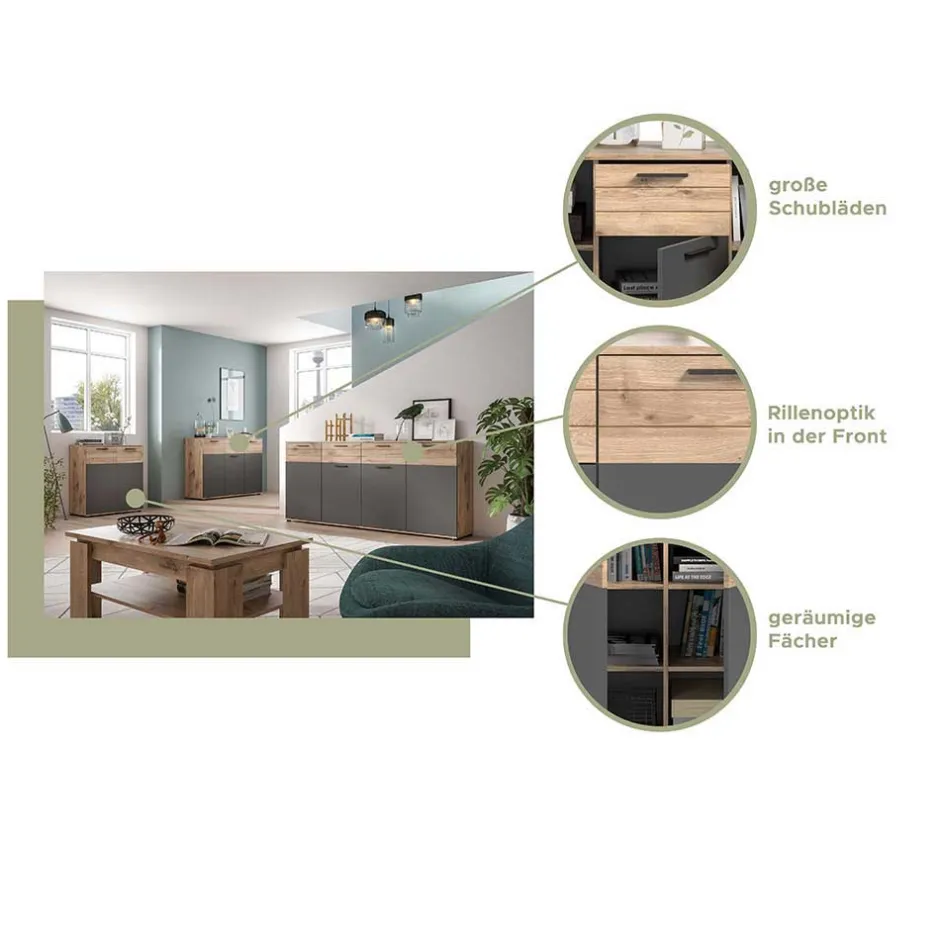 Wohnen 180x87x40 Sideboard mit 2 Schubladen & 4 Türen - Lucios