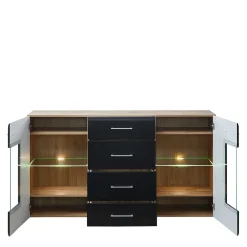 170x93x40 Sideboard mit Glas in Schwarz & Wildeiche - Kandu^Wohnen Hot