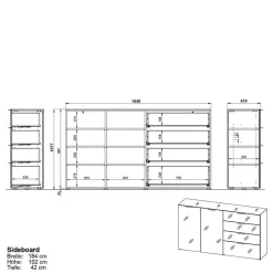 Wohnen 184x102x42 Sideboard mit Glasfront - Ruudy