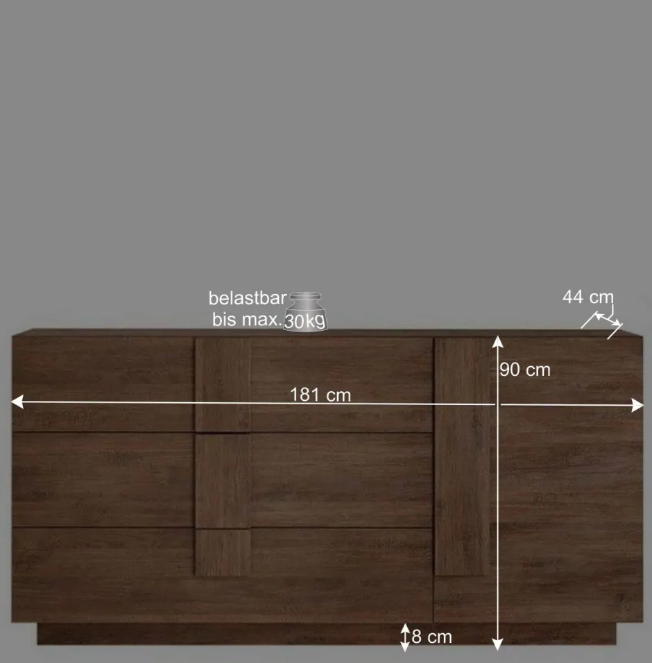 181x90x44 Sideboard mit sechs Schubladen & Tür - Basento^Wohnen Clearance