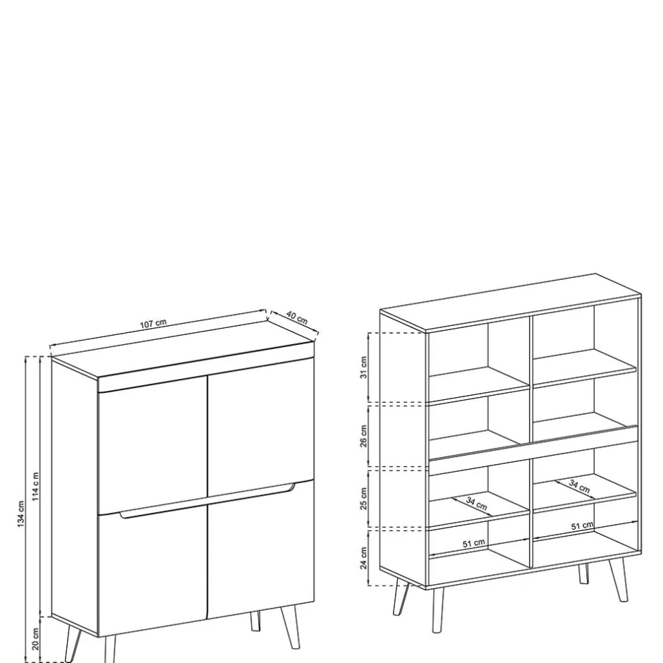 107x134x40 Skandi Highboard 4-türig - Olcian^Wohnen Clearance