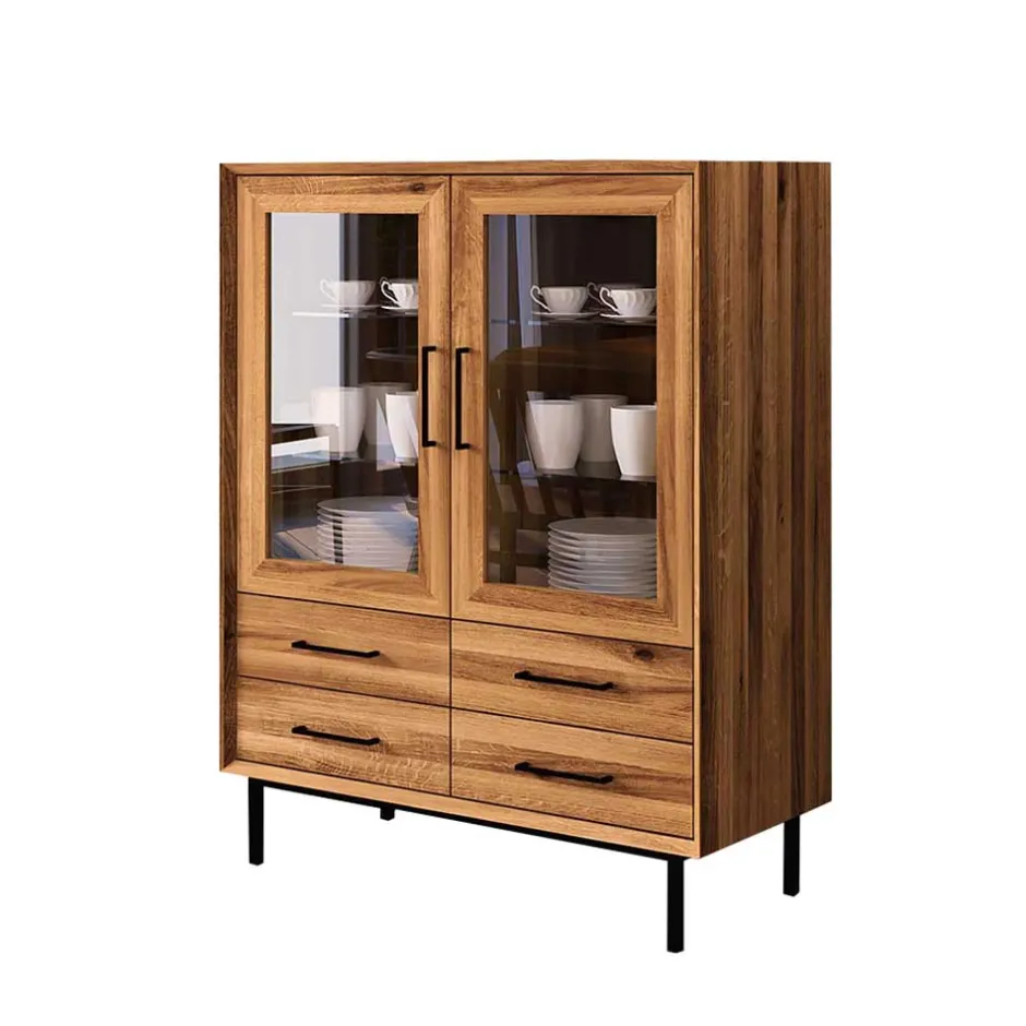 Wohnen 97x125x45 Skandi Vitrine mit vier Schubladen - Kerfa