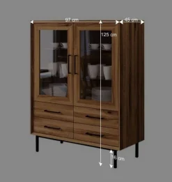 Wohnen 97x125x45 Skandi Vitrine mit vier Schubladen - Kerfa