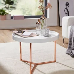 Wohnen 59x42x59 Sofatisch in Weiß & Kupfer - Mamoud