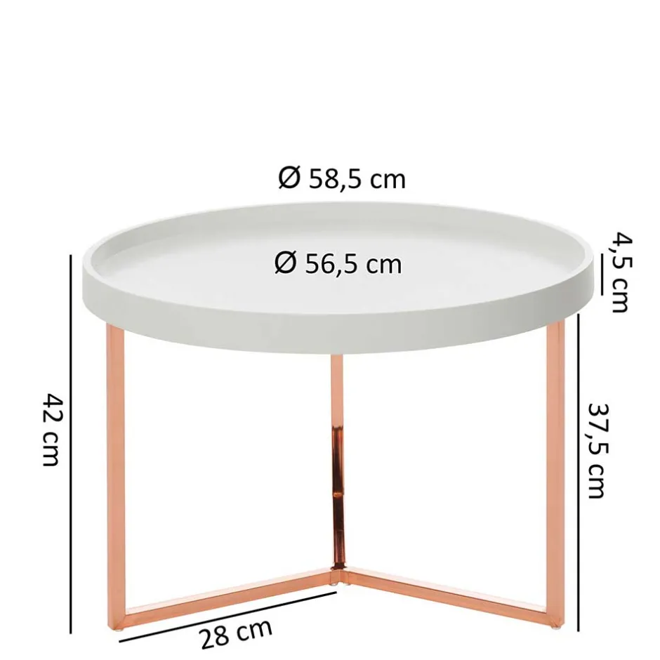 Wohnen 59x42x59 Sofatisch in Weiß & Kupfer - Mamoud