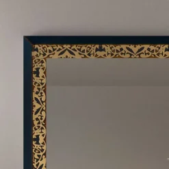 Wohnen 100x95x5 Spiegel im Matt Blau & Gold - Quado