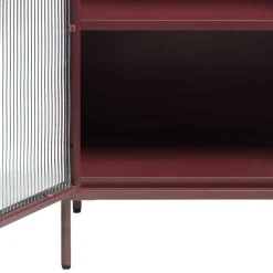 Wohnen 58x160x40 Stahl Vitrinenschrank in Dunkelrot - Enno