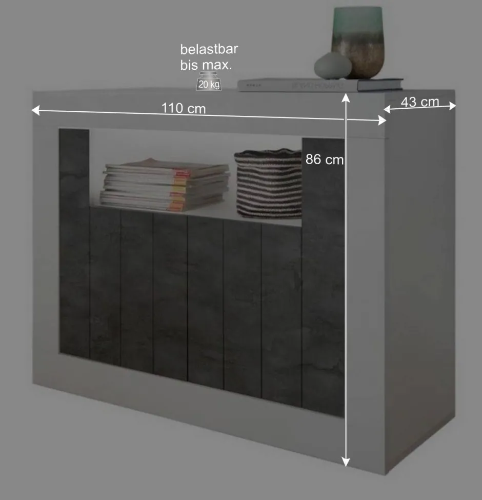 110x86x43 Türen Kommode in Grau Dekor - Voskala^Wohnen Hot